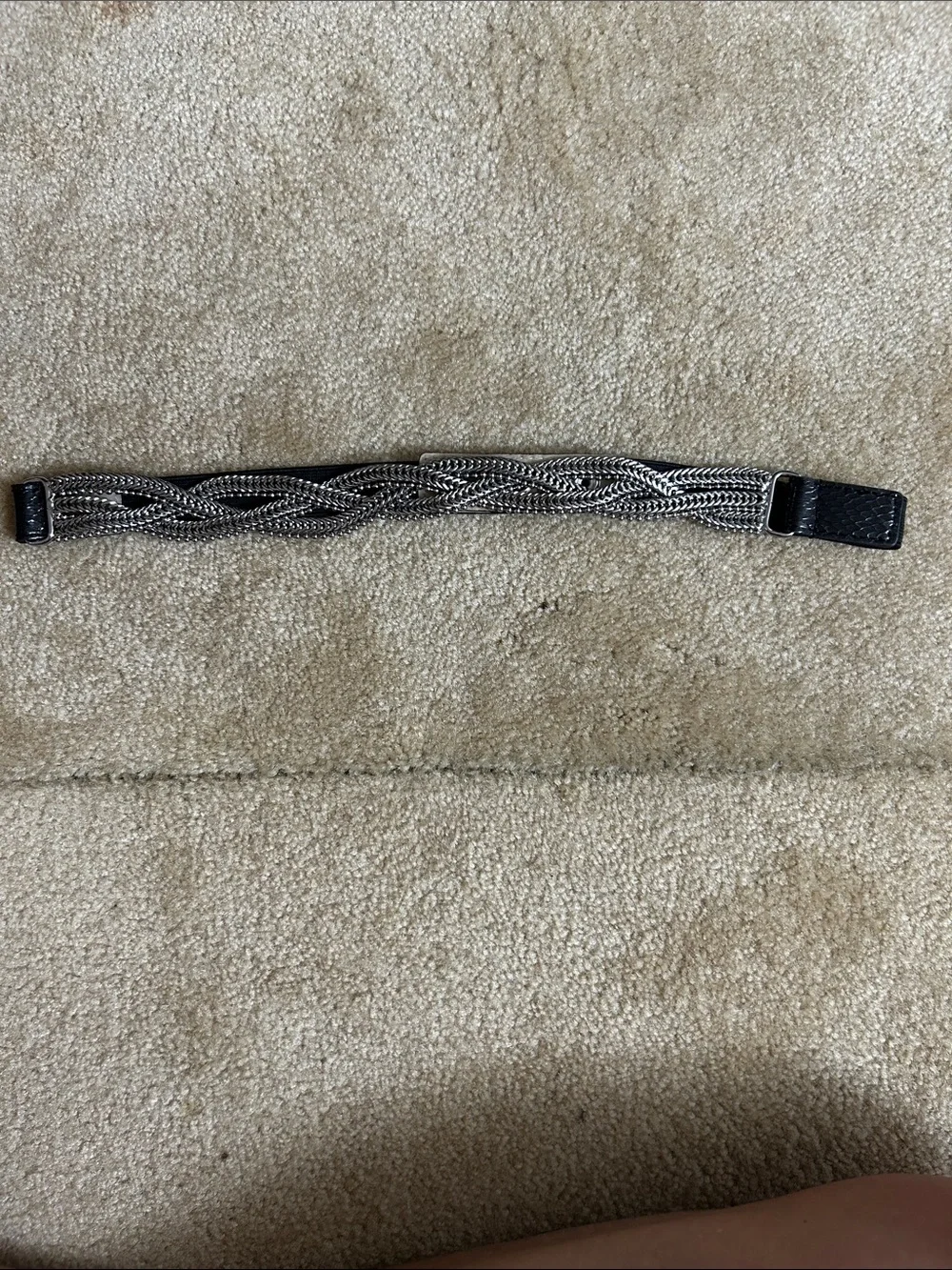 Black and White Market Braided Metal Chain Stretch Belt in Gunmetal